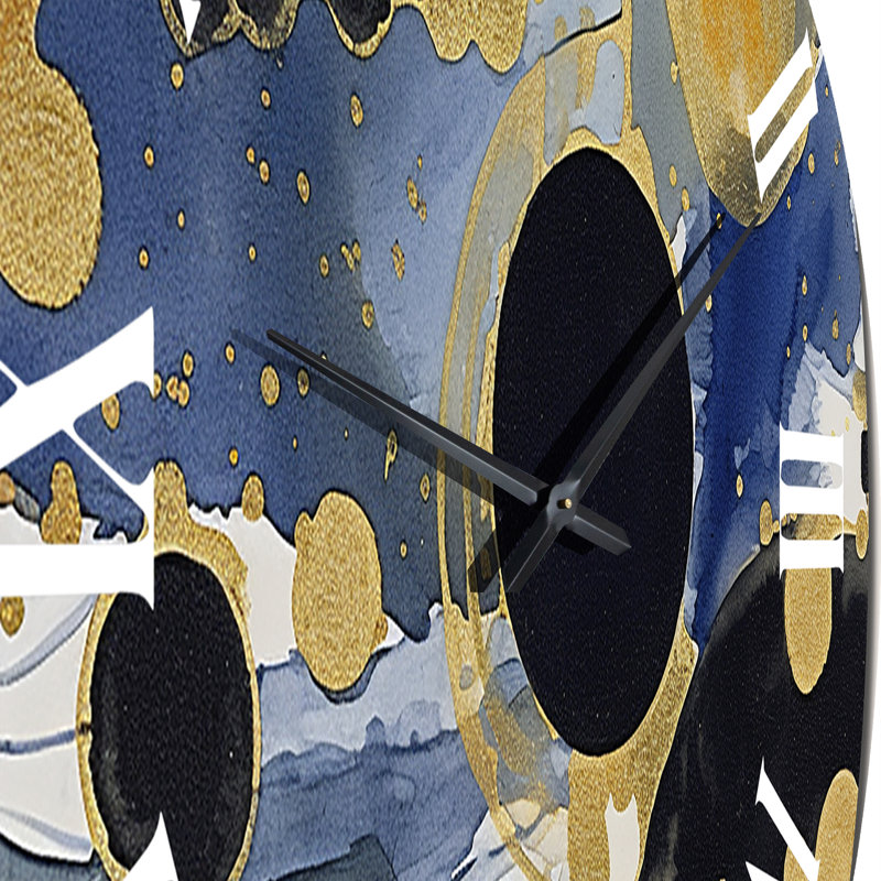 Horloge murale à motif abstrait avec textures bleues et dorées, Petit