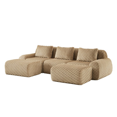 114" Flannel U-Shaped Modular Sectional With Movable Ottomans