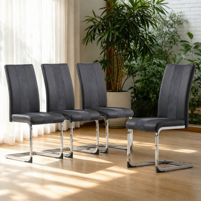 Modern Faux Leather/Suede Upholstered Armless Cantilever Dining Chair with Chrome Base