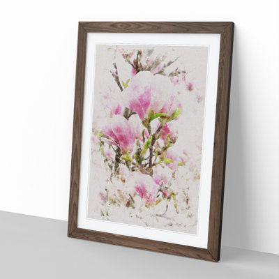 Pink Magnolia Blossom Flowers - Picture Frame Graphic Art on MDF