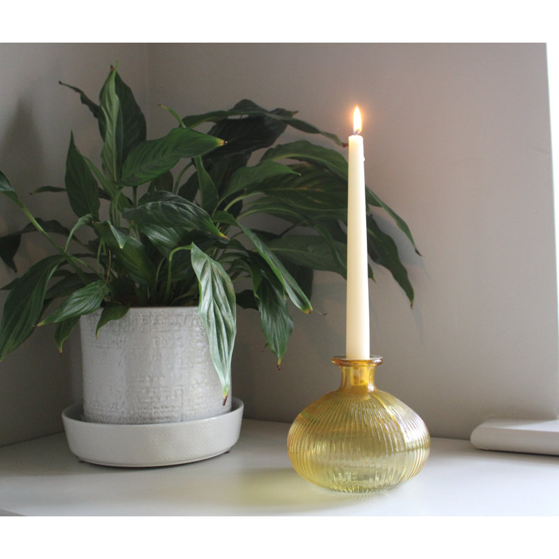 Glass Tabletop Candlestick, Yellow