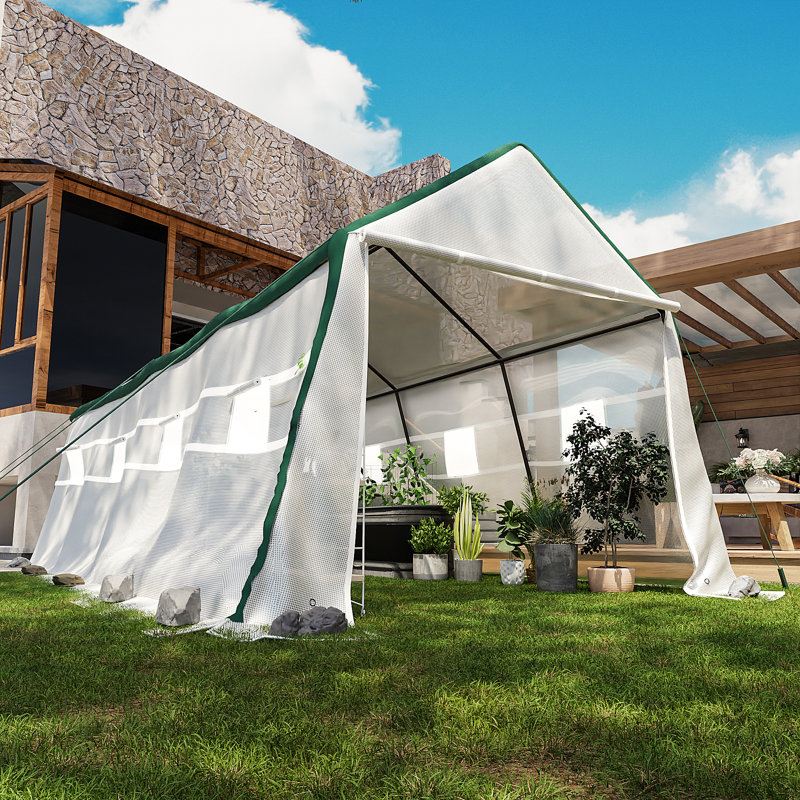 Serre 10 x 20 pi avec cadre en fer galvanisé et panneaux en PVC - Conception de porte à enroulement pour un accès et une ventilation faciles - Structure durable et résistante aux intempéries pour le jardinage, le démarrage des graines et la protecti
