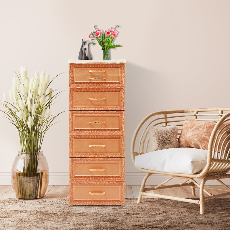 Storage Cabinet, Storage Organizer With Drawers And Wheels, Orange