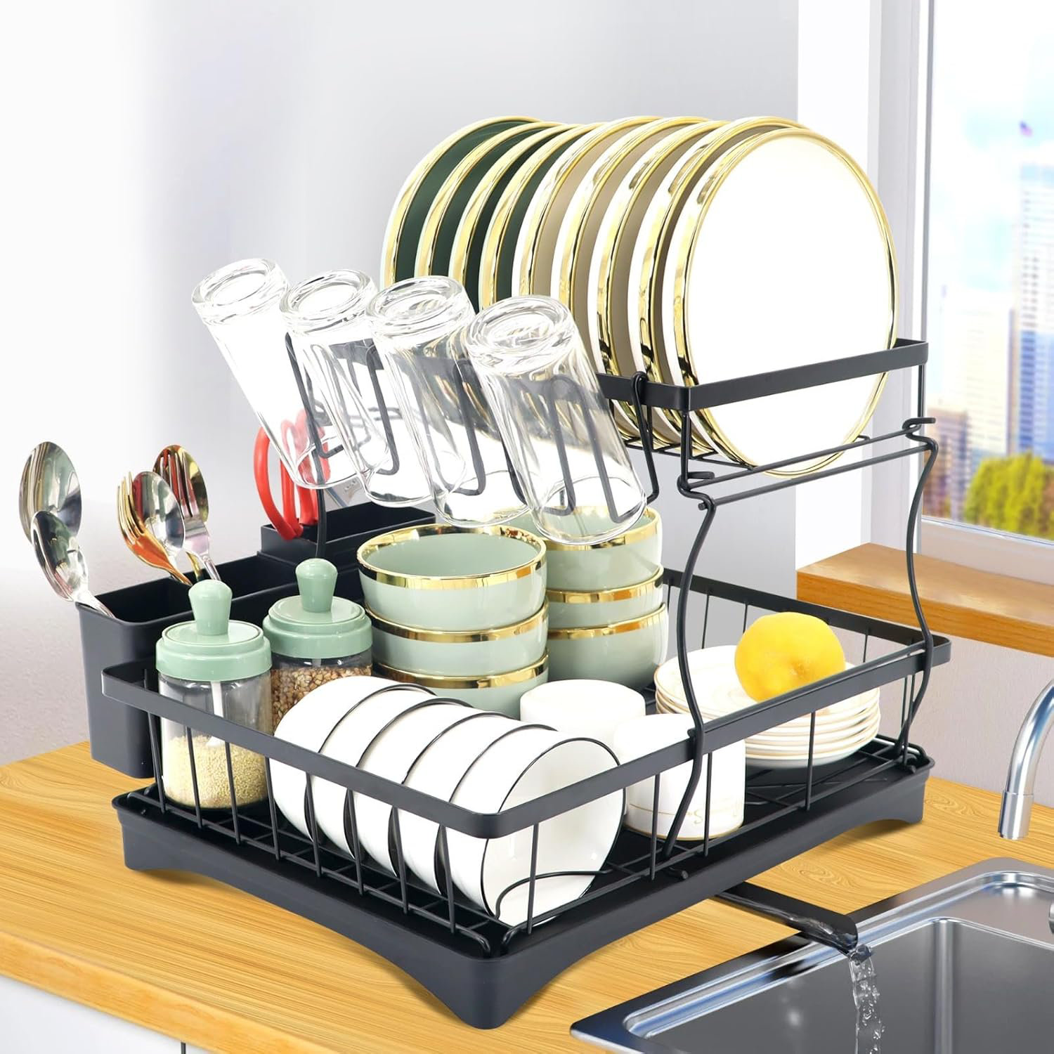 WKING 2-Tier Detachable Countertop Dish Rack, Carbon Steel, Rust ...