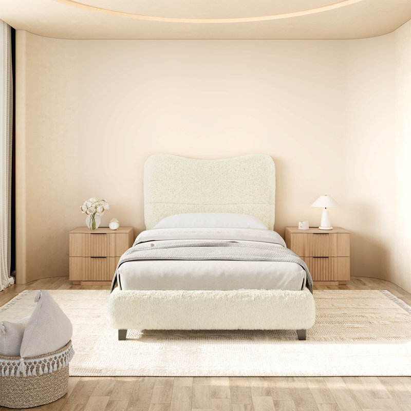Lit tapissier moelleux et moelleux Cloud-Feel, Lit simple, Crème, crème