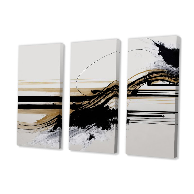 Golden Minimalist Abstract II - ensemble d'art mural moderne sur toile, H 32 po x l 48 po x P 1 po, Toile tendue
