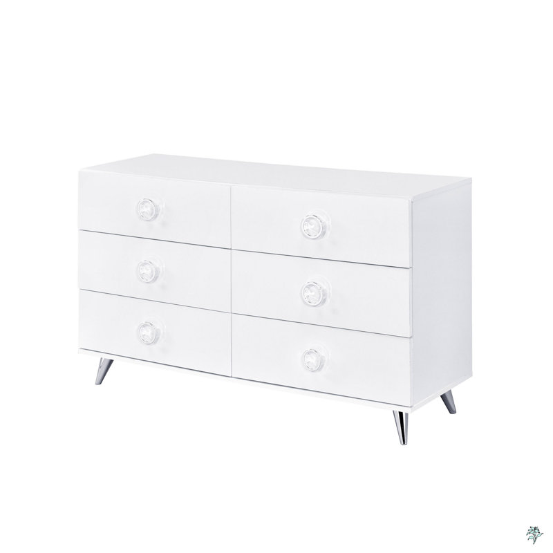 Commode 6 tiroirs Noyer, Blanc