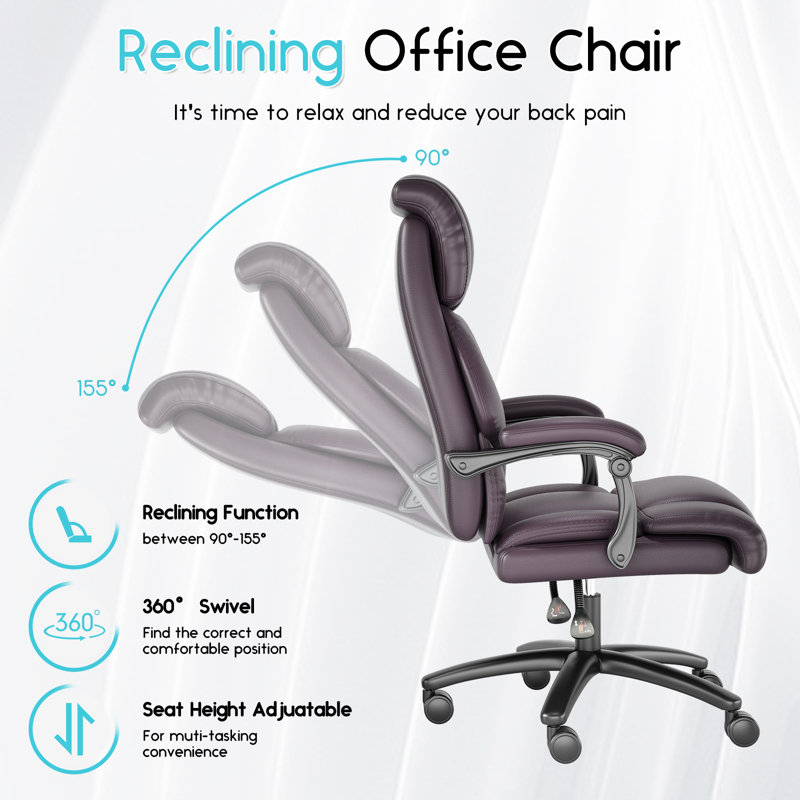 Kelah Executive Reclining Office Chair Big and Tall Office Chair, Brown