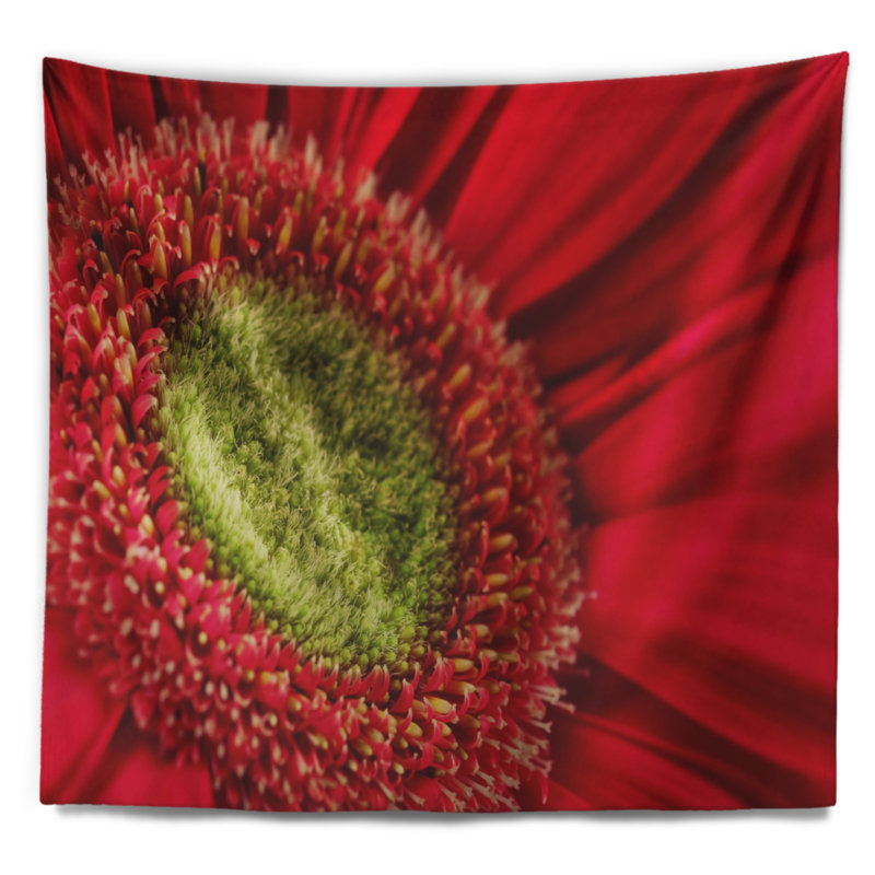Tapisserie en gros plan avec marguerite rouge, H 68 po x l 80 po