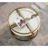 Tubac 35"W Nesting Round Glass top Coffee Table with PU Upholstered stool