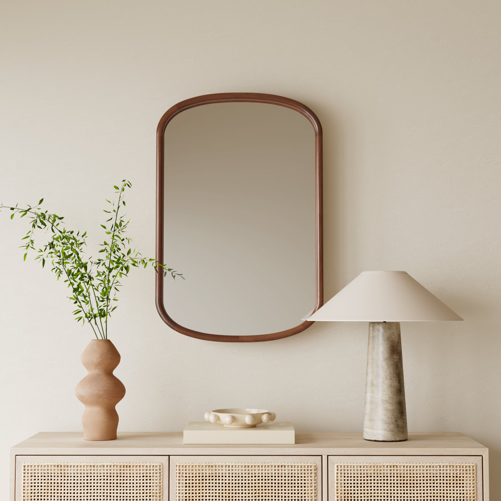 Brayton Wood Oval Mirror, Walnut Brown, Vertical