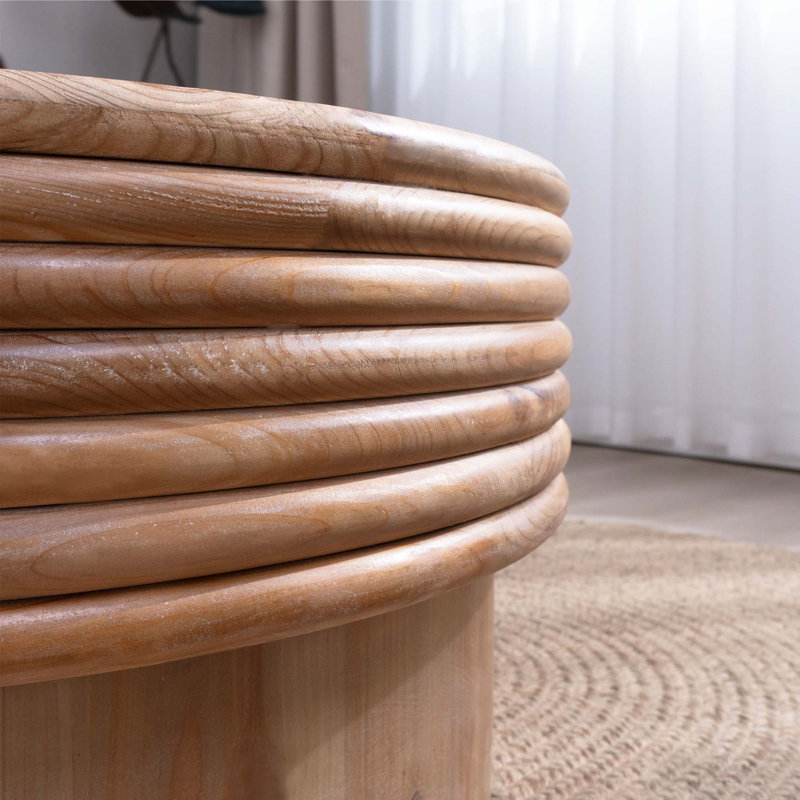 Table basse ronde en bois avec rangement caché - Centre de table rustique moderne pour le salon, couvercle relevable