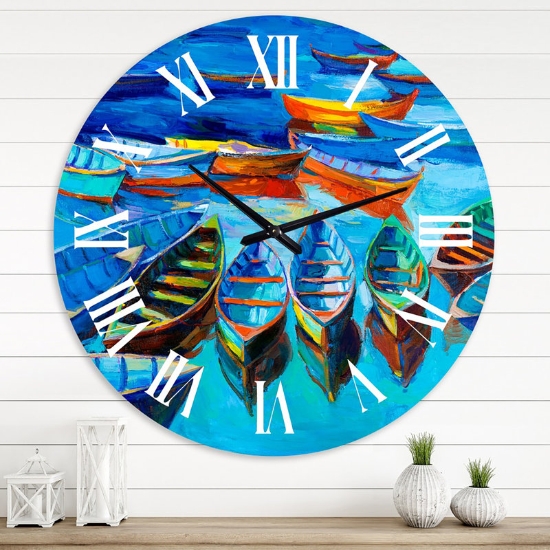 Petits bateaux dans le port - horloge murale nautique et côtière, Moyenne