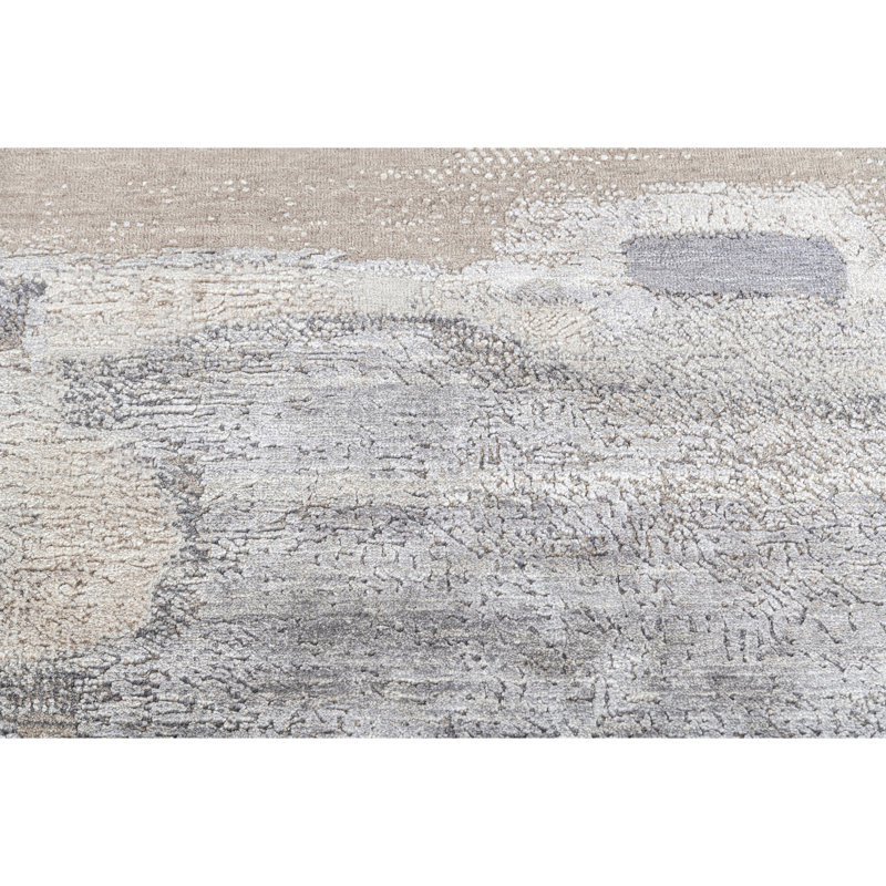 Hand Knotted Abstract Area Rug in Light Gray/Rust/Ivory, Rectangle 6' x 9'