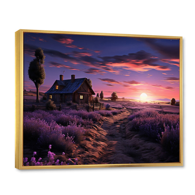 «Old Purple Farm House IV», reproduction sur toile, Cadre flottant doré, H 16 po x l 32 po x P 1 po