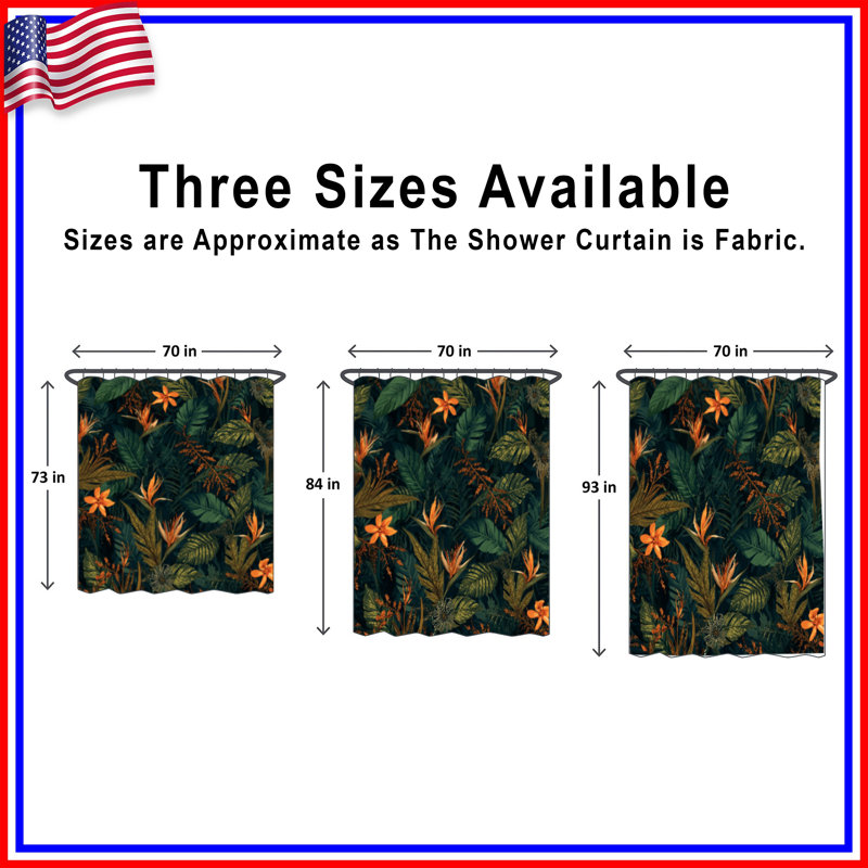 Tropical Foliage Pattern Shower Curtains Extra Long, 70in W x 93in H