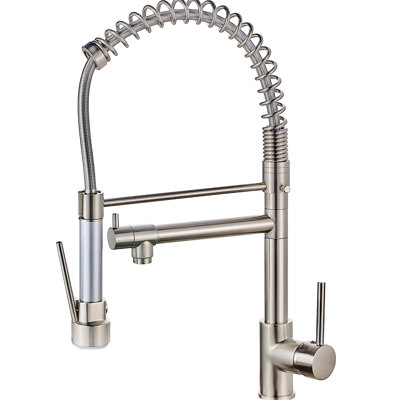 Robinet d'évier de cuisine avec robinet escamotable, nickel brossé, laiton massif, poignée simple, robinet nickel chaud et froid, fonction de jet vers le bas, utilisation