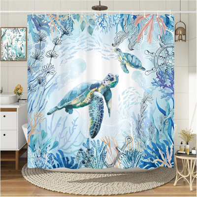 Sea Turtle Shower Curtain Blue Ocean Plant -  East Urban Home, DFDD5582315943FA9AFFE74F1227B846