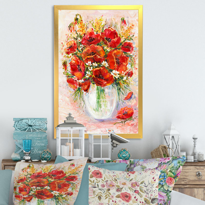 Red Spring Floral, peinture - sur, Cadre doré, H 12 po x l 8 po x P 1 po