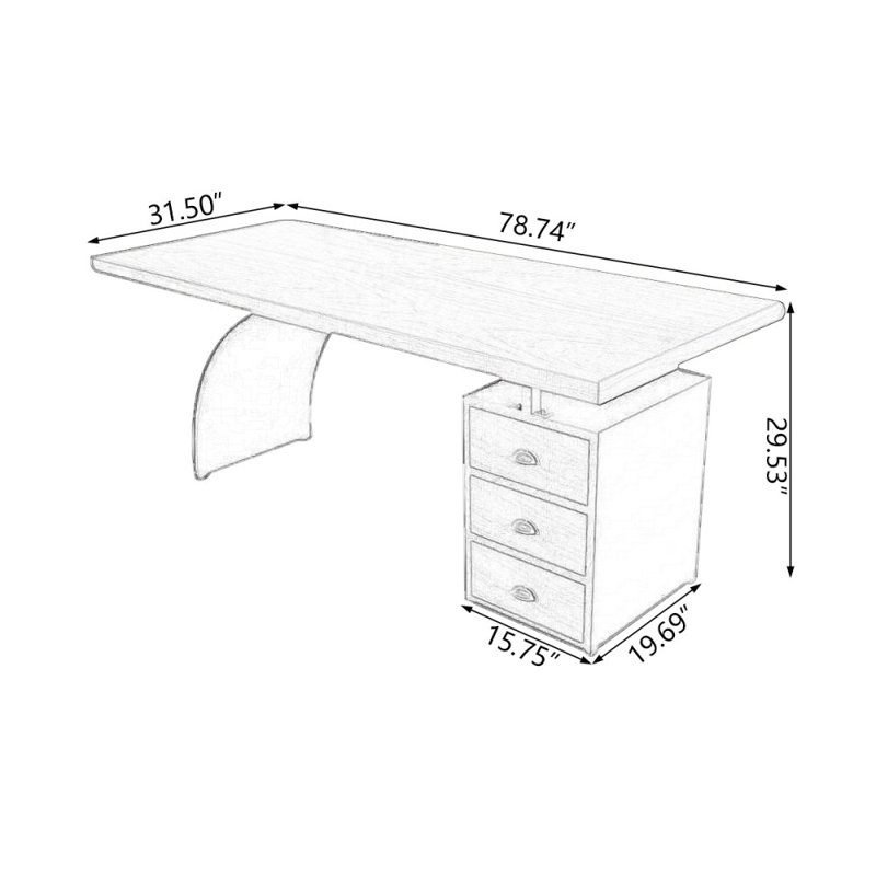 Brown+Black Rectangular Solid Wood+Iron desks, 29.53" H x 78.74" W x 31.5" D