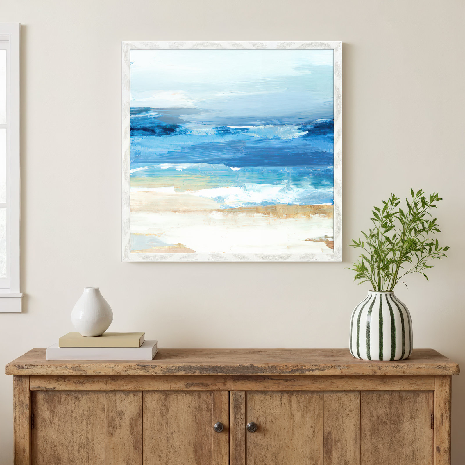 Surface Waves - Picture Frame Painting Print, 32" H x 32" W x 0.75" D, White Framed