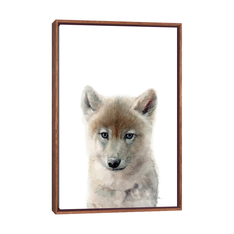 Bébé loup - reproduction d'art, H 26 po x l 18 po x 1,5 po, Toile avec cadre en bois classique, Pas de tapis