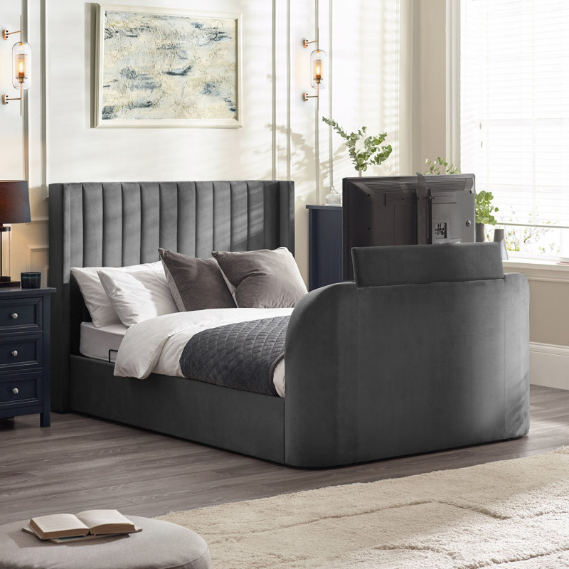 CLARA SIDE LIFT OTTOMAN TV BED 135CM, Dark Grey, Double (4'6)