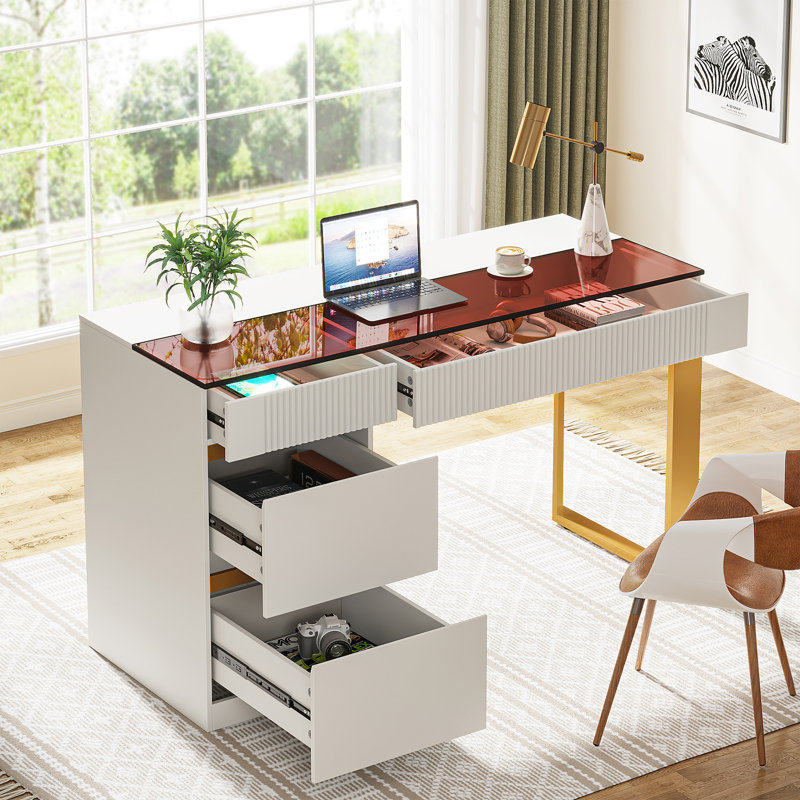 Sellma Tempered Glass Iron Computer Desk