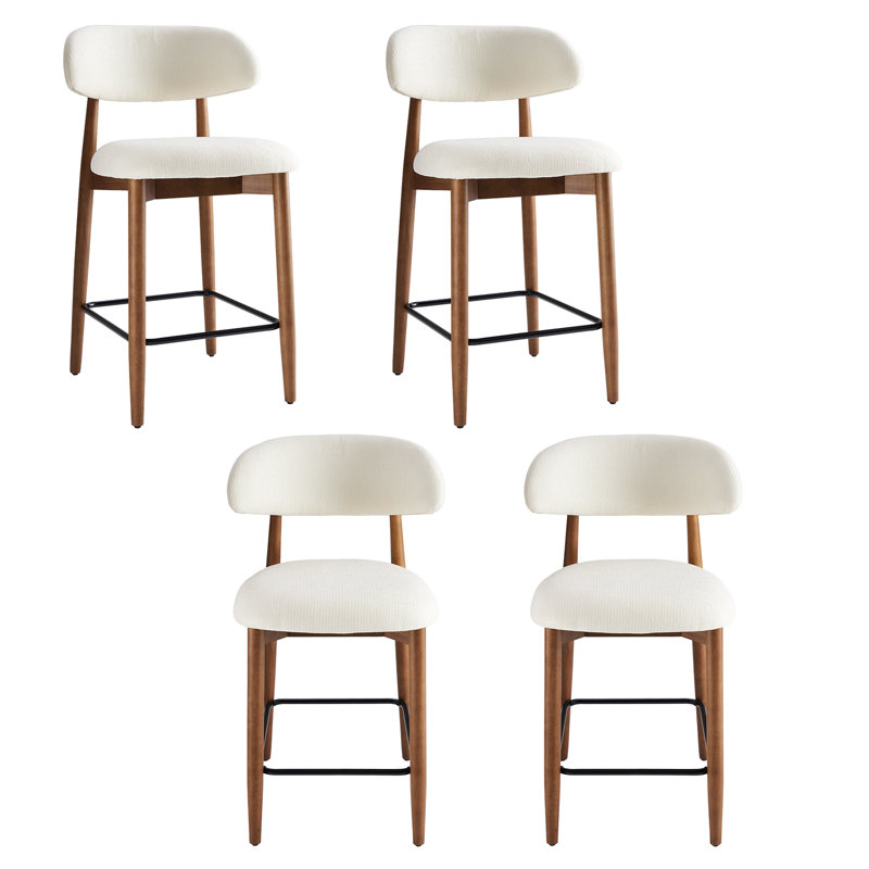 Chaise rembourrée en bois massif avec tabouret, Beige