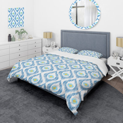 Green Ikat Ogee - Ensemble de housse de couette abstrait - Microfibre de polyester