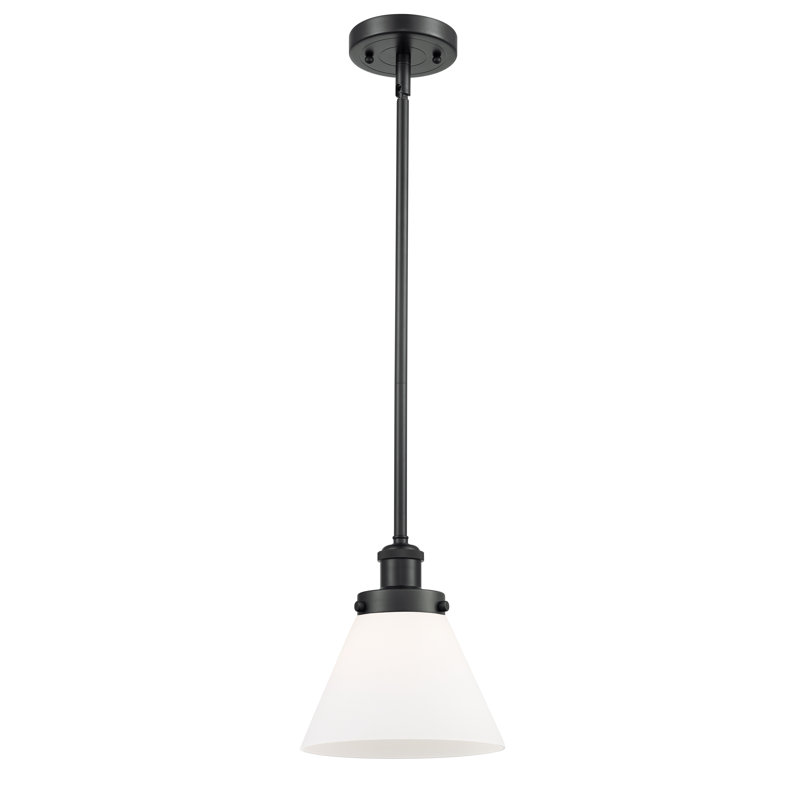 Mini-luminaire suspendu à tige 1 lumière 8 po Ballston Urban Cone, DEL, Transparent, Noir mat