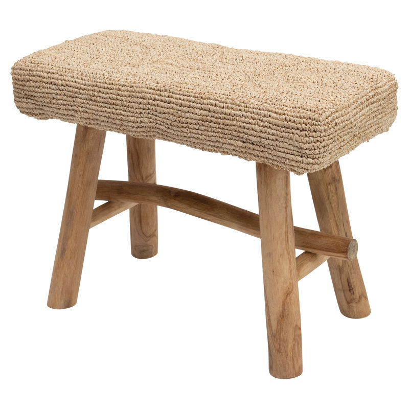 Sophie Woven Mendong and Teakwood Stool, Natural, Natural