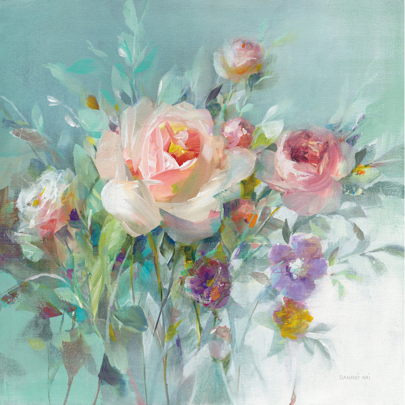 «Summer Garden Roses» par Danhui Nai - impression sur toile tendue, H 12 po x l 12 po, Toile tendue, Non