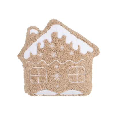 Gingerbread House Polyester Filled Throw Pillow - Plush Gingerbread House Shaped Throw Pillow for Christmas Decor, Holiday Home Styling and Seasonal Living Spaces