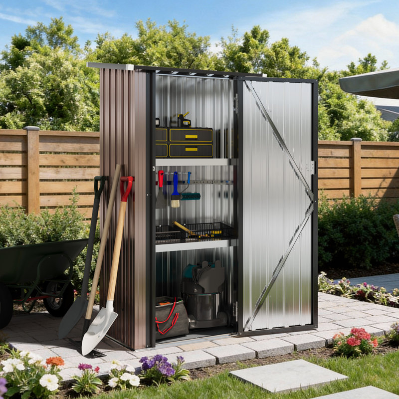 88x61cm Metal Garden Storage Shed with Lockable Door & Shelves