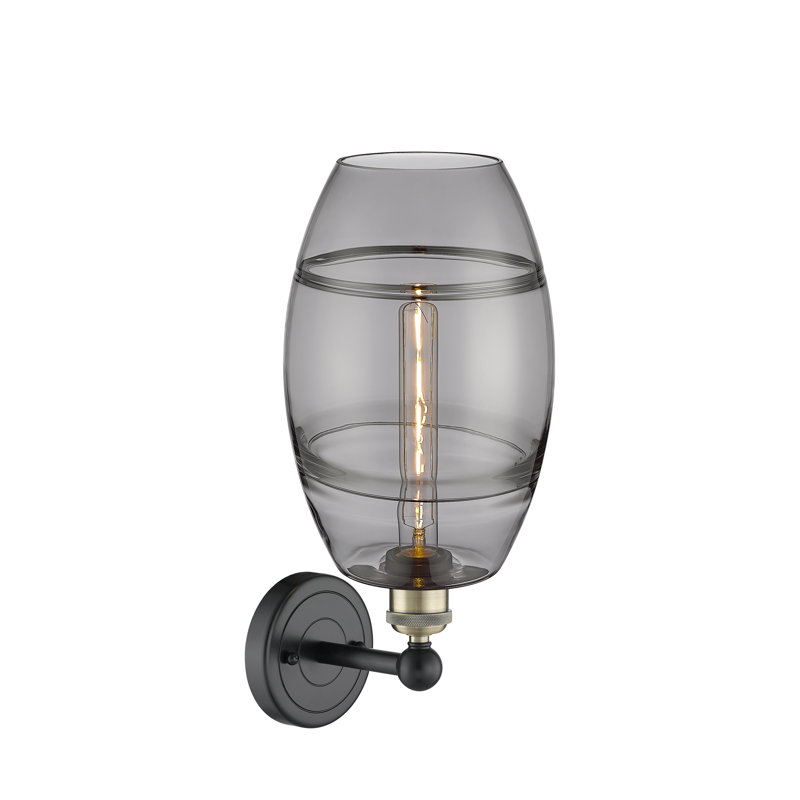 Applique murale en acier Bettylou, Gris fumée clair, H 12,13 po x l 8 po x P 8,5 po, Laiton antique noir