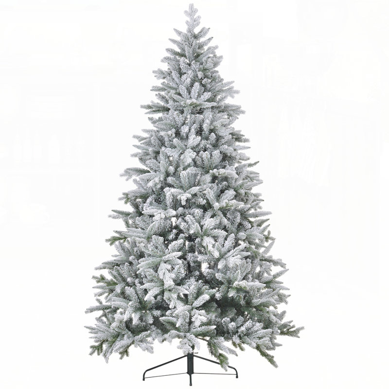 Arbre de Noël artificiel enneigé 8 pi avec extrémités de 8 pi, base en métal pliable, assemblage facile, réaliste et festif
