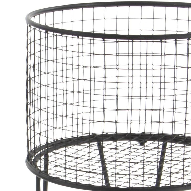 Metal Deep Set Rolling Mesh Laundry Basket Storage Cart, Black