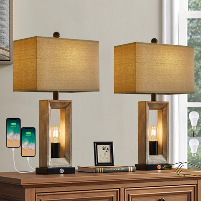 Intissar 25" Resin Lamp USB Touch Table Lamp Set Is Suitable For Bedside, Bedroom And Living Room