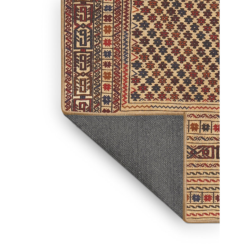 Tapis traditionnel brun / beige / rouge, Rectangle 4 pi x 6 pi