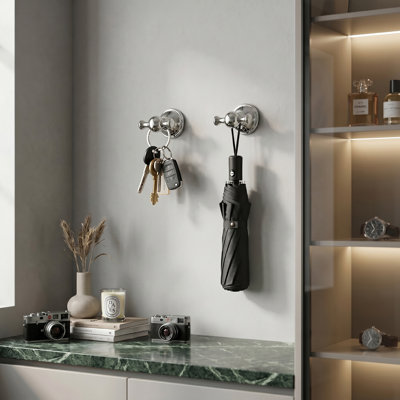 Chrome-alloy wall-mounted single hook; heavy-duty bathroom towel and bathrobe hook; metal wall hook suitable for bathrooms, bedrooms, and home organization.