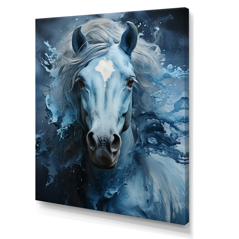 «Blue Horse Vibrant Blue Equine III», reproduction sur toile, H 20 po x l 12 po x P 1 po, Toile tendue