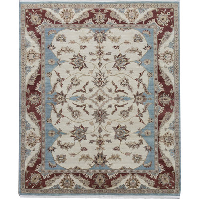 Tapis crème et rouille noué à la main de haute qualité