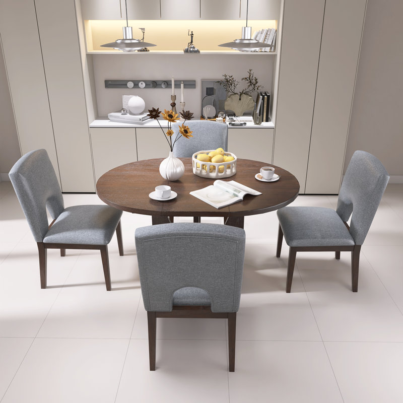 Ensemble de table de salle à manger extensible 5 pièces moderne avec rallonge amovible de 16,2 pouces pour les petits espaces, structure en bois massif espresso avec 4 chaises rembourrées pour la cuisine, la salle à manger et le salon