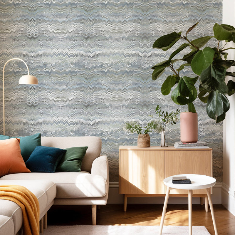 Stonewashed - Papier peint bleu Ashen, Non-Pasted, Ashen Blue, Faux Grasscloth