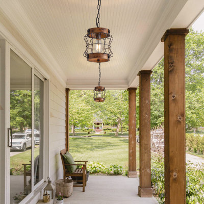 60-watt 1-light Black Farmhouse Wood Kitchen Island Pendant Light With Burnt Wood Texture, 39 In. Adjustable Chain