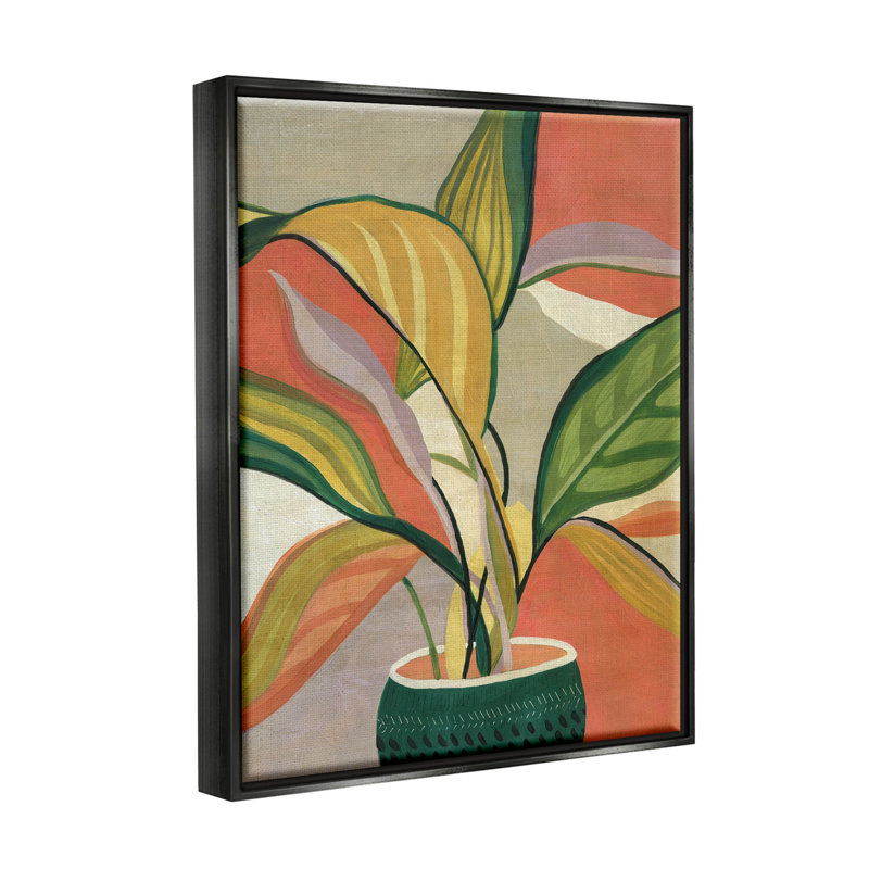 «Modern Tropical Pots Plant» par Carol Robinson - peinture sur toile à cadre flottant, H 21 po x l 17 po x P 1,7 po