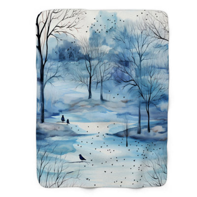 Watercolor Landscape - 1 Piece Premium Sherpa Blanket