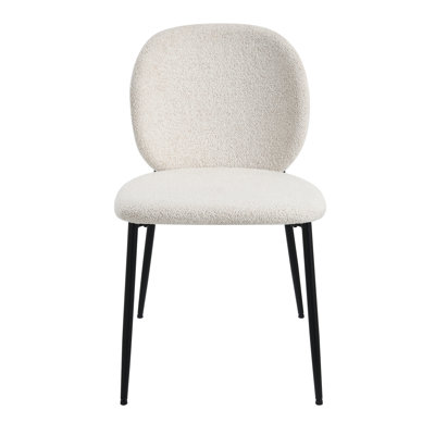 Side Chair In White Boucle With Black Finish, Padded Cushions, Plywood Foam Metal Material, 19" Seat Width, 15" Back Height, 220lbs Weight & Finish Of 2, Back, 18" Depth, Height