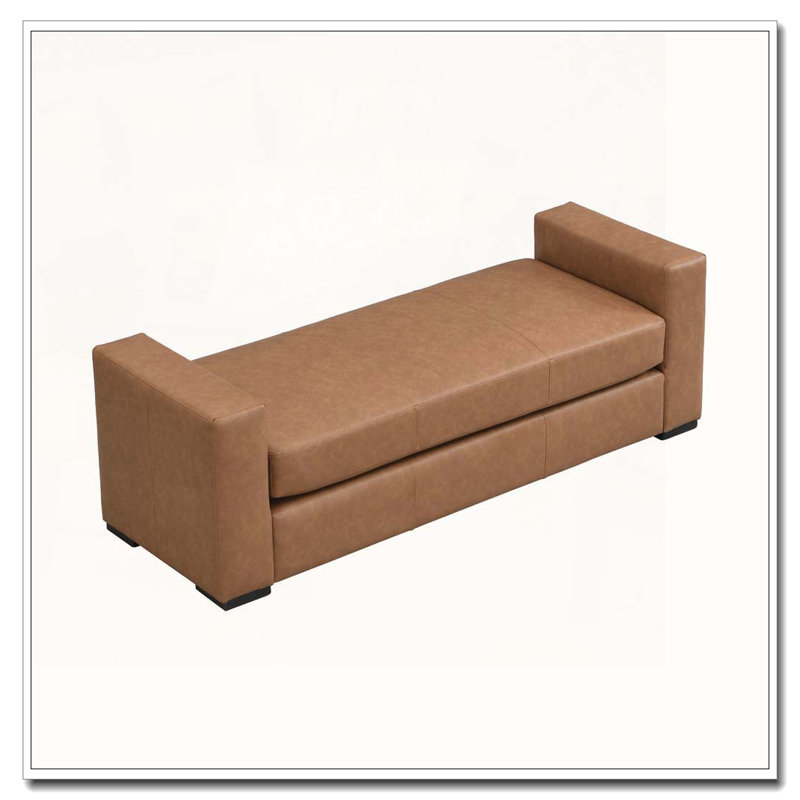 57.7" Wide Faux Leather Bench, Brown